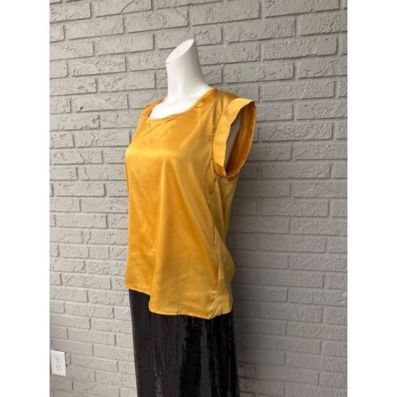 UUG Women Yellow Satin Draped Tie Back Cut-Out Blouse Size L - Picture 5 of 8
